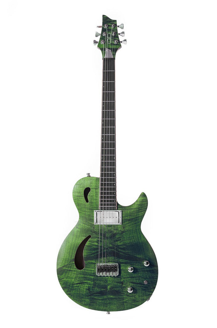 Nina_Guitar_Green_Iguana_front_De_Leeuw_Guitars_Paris_Made_in_France_Luthier_Guitar_Maker_France_Neck_Through_Manche_Traversant