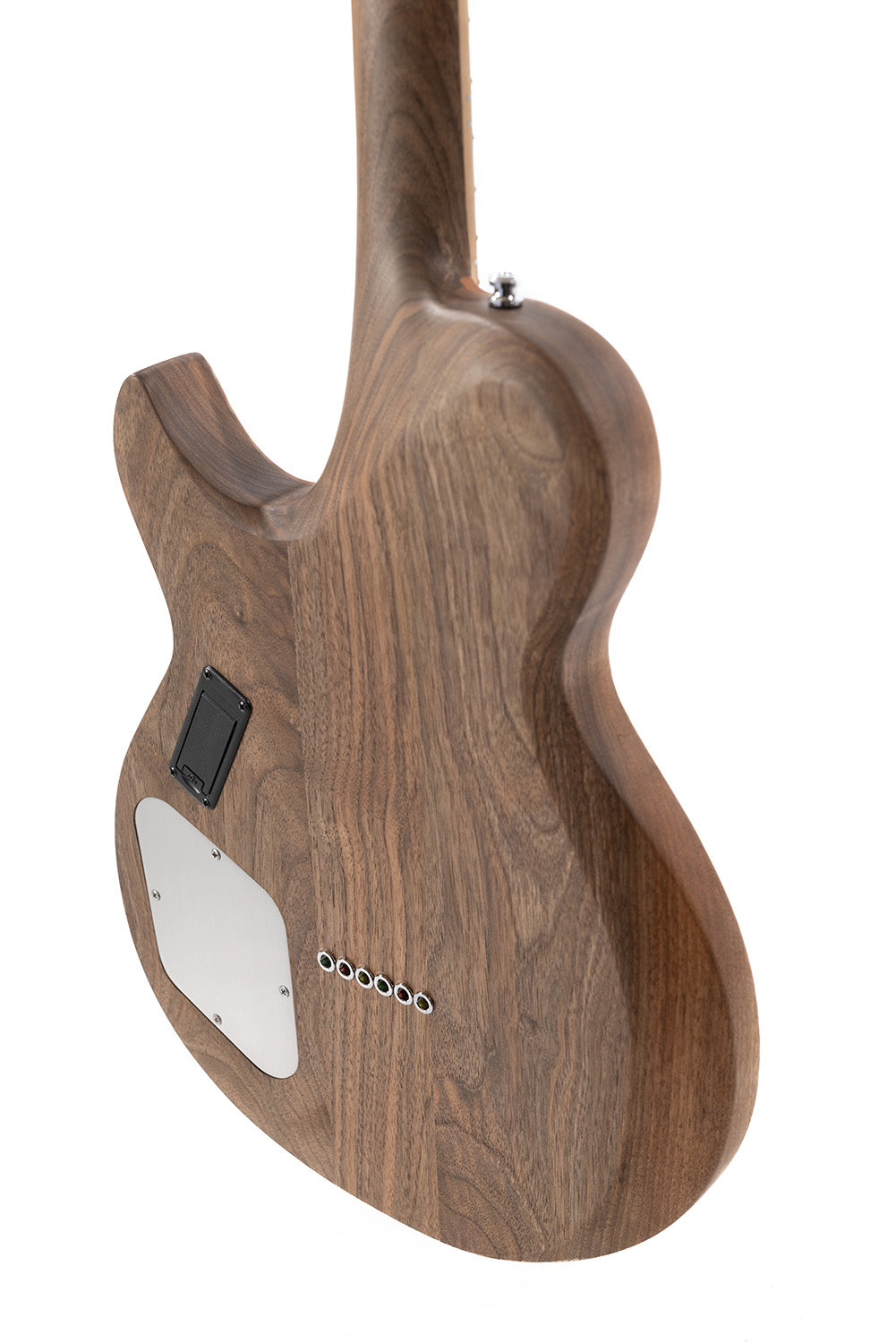 Nina_Guitar_walnut_natural_curly_maple_back_side_close_up_De_Leeuw_Guitars_Paris_Made_in_France_Luthier_Guitar_Maker_France_Neck_Through_Manche_Traversant