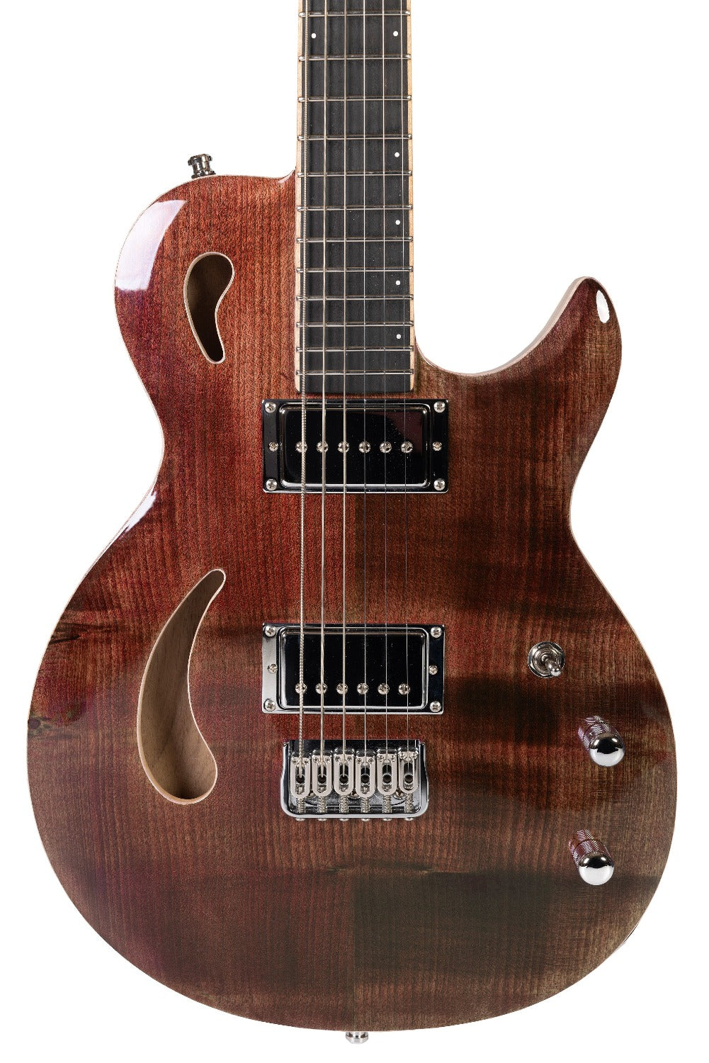 Nina_Guitar_Chocolate_Glossy_Varnish_Close_Up_Front_De_Leeuw_Guitars_Paris_Made_in_France_Luthier_Guitar_Maker_France_Neck_Through_Manche_Traversant