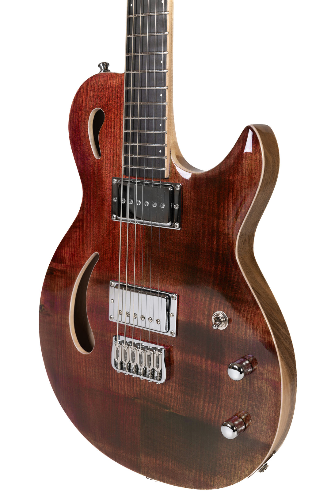 Nina_Guitar_Chocolate_Glossy_Varnish_Close_up_Front_De_Leeuw_Guitars_Paris_Made_in_France_Luthier_Guitar_Maker_France_Neck_Through_Manche_Traversant