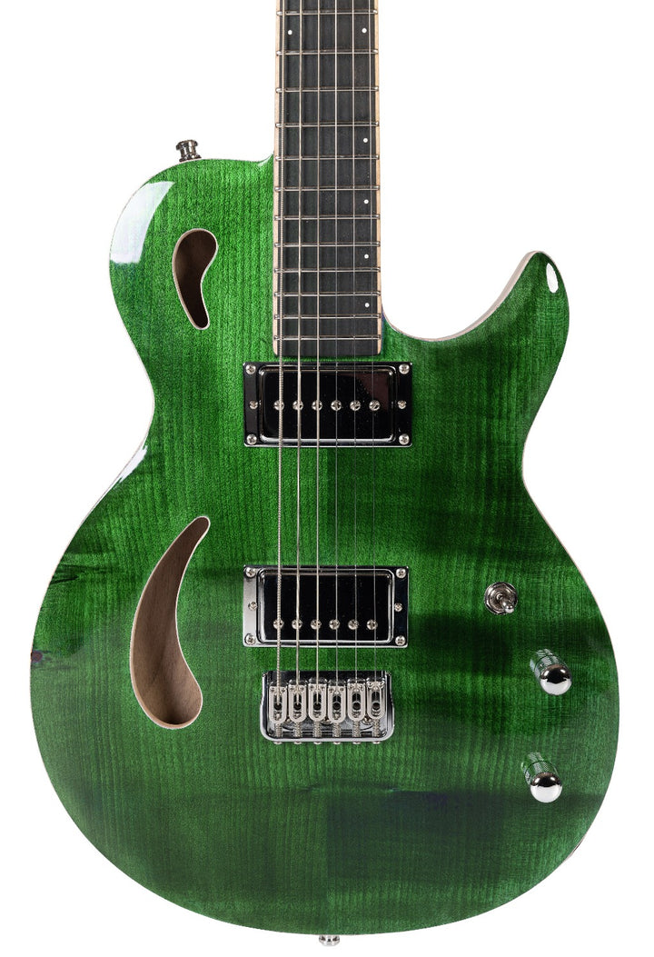 Nina_Guitar_Green_Iguana_Glossy_Varnish_Close_up_front_De_Leeuw_Guitars_Paris_Made_in_France_Luthier_Guitar_Maker_France_Neck_Through_Manche_Traversant