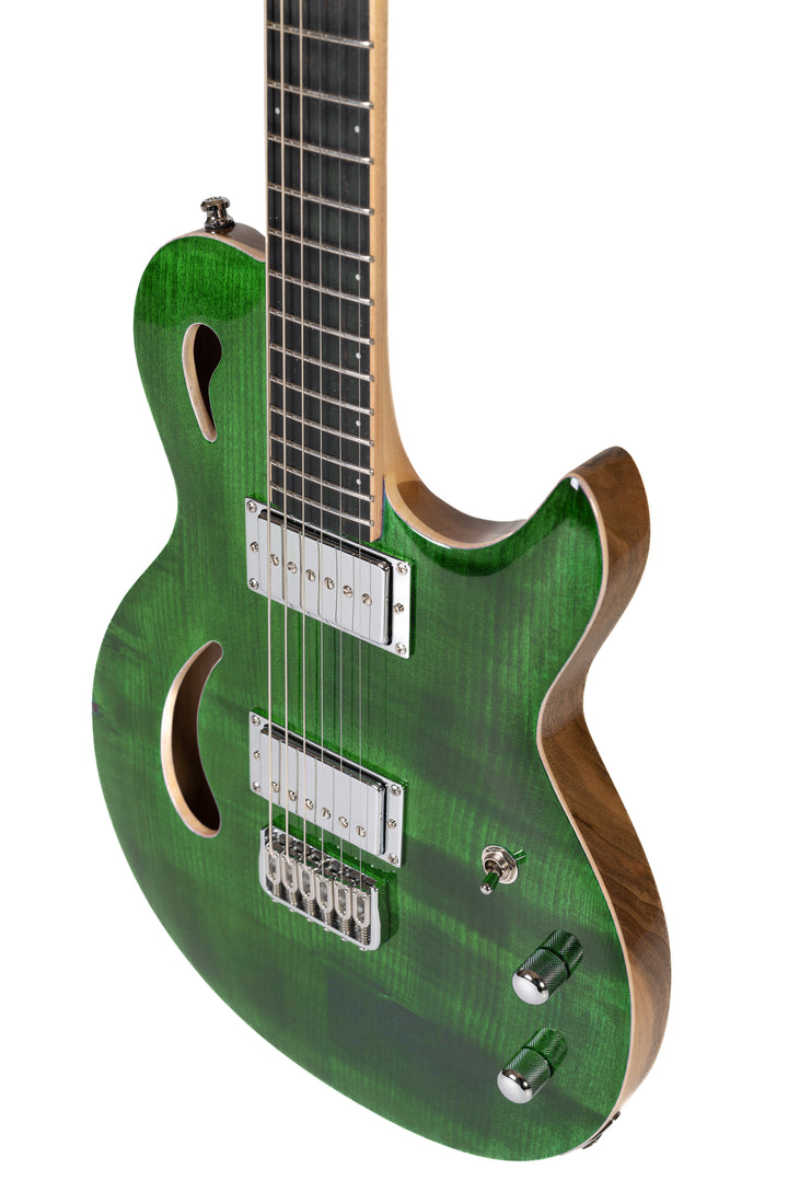 Nina_Guitar_Green_Iguana_Glossy_Varnish_Close_up_side_3_De_Leeuw_Guitars_Paris_Made_in_France_Luthier_Guitar_Maker_France_Neck_Through_Manche_Traversant