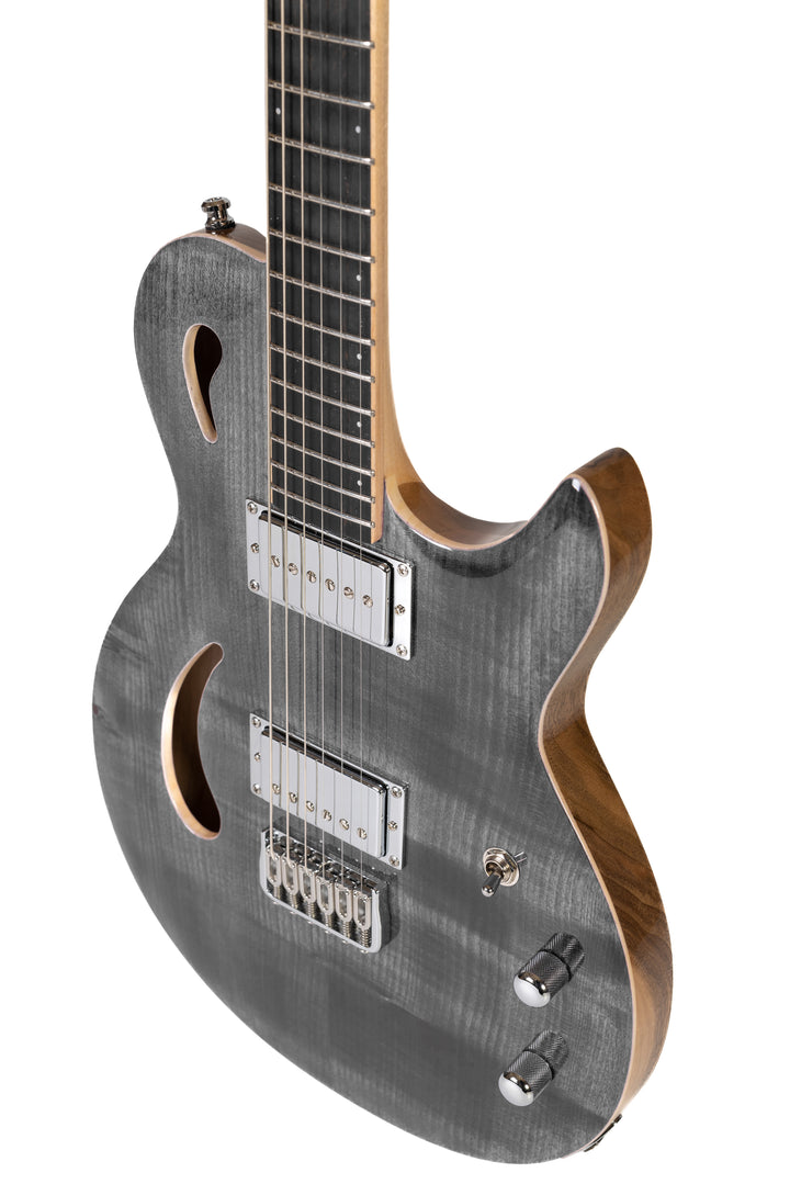 Nina_Guitar_Parisian_Gray_Glossy_Varnish_Close_up_side_3_De_Leeuw_Guitars_Paris_Made_in_France_Luthier_Guitar_Maker_France_Neck_Through_Manche_Traversant