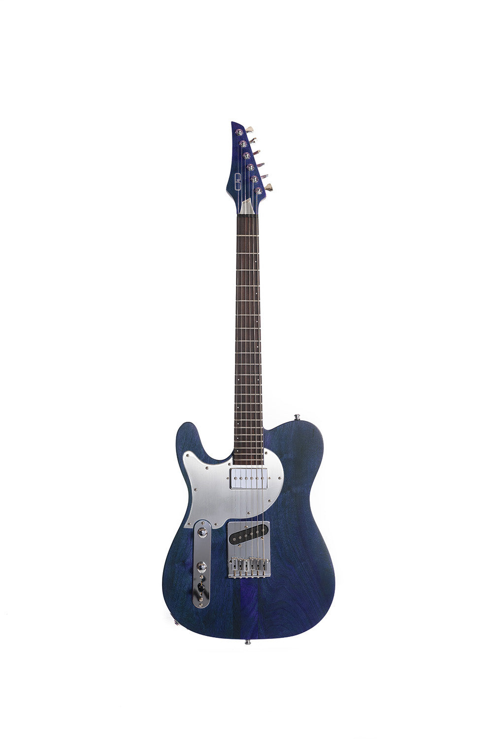 TC_Walnut_Deep_Blue_front_Left_Handed_De_Leeuw_Guitars_Paris_Made_in_France_Luthier_Guitar_Maker_France_Neck_Through_Manche_Traversant
